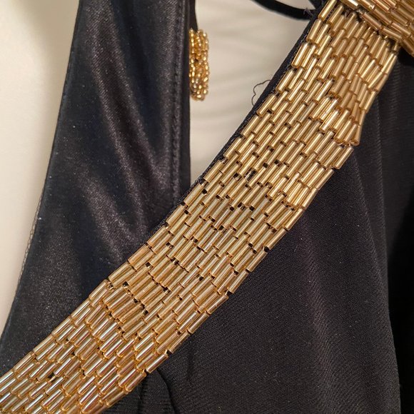 Black and Gold Bugle Beaded Cutout Prom Dress - Picture 4 of 7